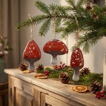 Artikel Charmante rote Pilzanhänger mit Juteschnur 3 cm – Perfekte Herbst- und Weihnachtsdekoration – 6 St