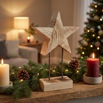Artikel Stern aus Holz Paulownia Weihnachtsstern auf Sockel H48cm