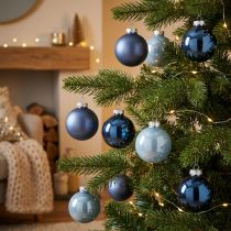 Artikel Christbaumkugeln Glas 3er-Set – hellblau, blau, metallicblau & matt mit Aufhänger 6cm 24St