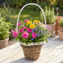 Artikel Henkelkorb, Naturkorb zum Bepflanzen, Blumenkorb rund Natur, Weiß H49cm Ø23,5cm