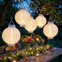Artikel Lampion LED mit Solar 20cm Weiß