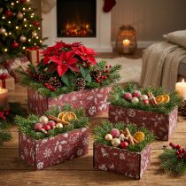 Artikel Blumenkasten Weihnachten Vintage Pflanzkasten Holz Rot 24-40cm 4er-Set