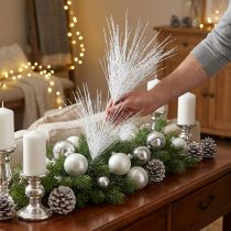 Artikel Künstlicher Kiefernzweig Deko Zweig Weiß Glitter L80cm