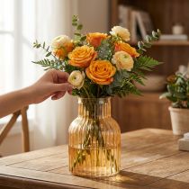 Artikel Blumenvase Glas in Orange Retro Rillen Ø13,5cm H20cm