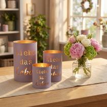 Artikel Windlicht „Liebe das Leben“ Violett Pastell Ø13/10,5/9cm Set 3St