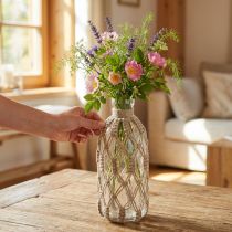 Artikel Deko Flasche Glas Makramee Flaschenvase Ø10cm H27cm