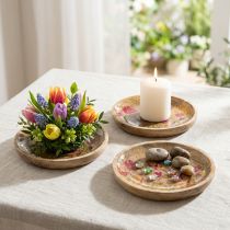 Artikel Holzteller Blumen Schmetterling Natur Pink Ø15cm 3St
