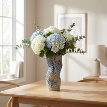 Artikel Korallen Deko Vase Keramik Blau Beige Geschwungen H20cm