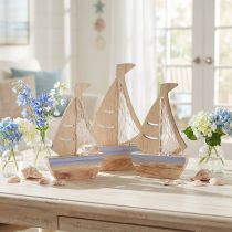 Artikel Segelboot Deko Aufsteller Holz Natur Hellblau 25,5×16,5cm 3 St
