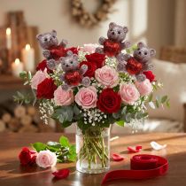 Artikel Dekostecker Bärchen mit Herz, Valentinstag, Blumenstecker Glitter 9 St