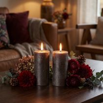 Artikel Premium Stumpenkerzen Set 2er Kupfer Metallic Look Ø85mm H120mm - Elegante Tischdeko Kerze
