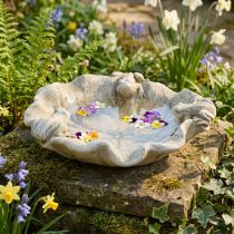 Artikel Vogeltränke mit Fröschen, Beton Gartenfigur, Vogelbad Lotusblatt B21cm H7cm