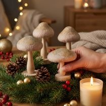 Artikel Deko Pilz Holz, Filz mit Glitter Tischdeko Advent H11cm 4St