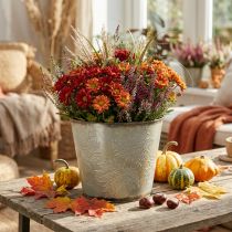Artikel Pflanztopf, Herbstdeko, Metallgefäß mit Blättern Golden Ø25,5cm H22cm