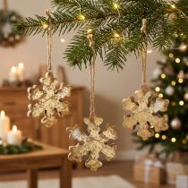 Artikel Schneeflocke Mangoholz Natur, Golden Schneekristall  Ø10cm 6St