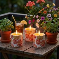 Artikel Kerzen Outdoor Keramik Topf Citronella Frucht H7cm 3St
