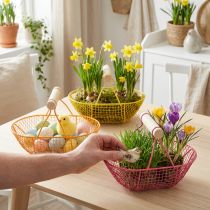 Artikel Drahtkorb mit Holzgriff Handliches Design Ideal für Frühlingsdeko Heim und Büro 17cm 6St
