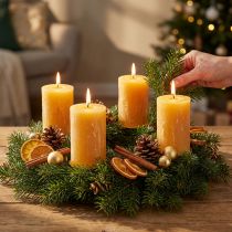 Artikel Adventskerzen Gelb Rustic 70/110mm 4St - Durchgefärbte Stumpenkerzen für stimmungsvolle Weihnachtsdeko