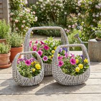 Artikel Korb mit Griff Weidenkorb Grau gewaschen H43/34/27cm 3er-Set