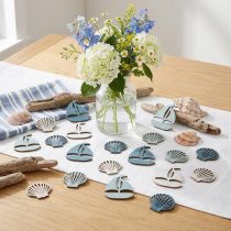 Artikel Streuteile Holz Deko Muschel Boot Blau Weiß 2,5/4cm 72 St