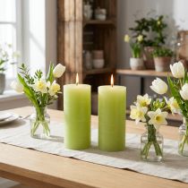 Artikel Durchgefärbte Stumpenkerzen Lime Grün, 85×150mm, 2er-Set, Hochwertige Qualitätskerze für Wohnambiente & Deko