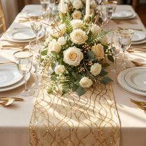 Artikel Tischläufer Beige Gold Ketten Tischband Samt 28×270cm