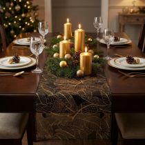 Artikel Organza Tischläufer Schwarz-Gold – Elegante Dekostoff-Rolle mit Blättermuster 48 x 450cm
