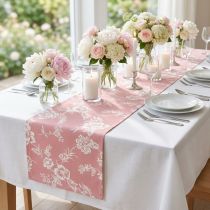 Artikel Tischband Blumenmuster Tischläufer Baumwolle Rosa 15cm 3m