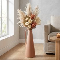 Artikel Bodenvase Deko Metall Lachs mit Henkel - Konisch 20x19x48cm für Trockenblumen & Kunstblumen Dekoration