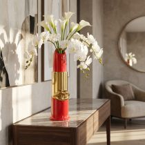 Artikel Deko Vase Lippenstift Design für Kunstblumen mit langem Stiel 38cm
