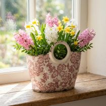 Artikel Pflanzentopf dekorativer Blumenhalter mit Henkel floral 21cm