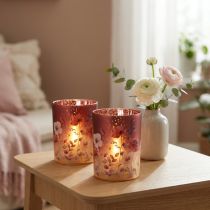 Artikel Deko Windlicht Glasmotiv Blütendesign für elegante Wohnakzente 12,5cm 2St
