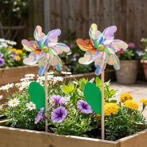 Artikel Irisierendes Windrad Blume mit Blatt Windmühle Ø17,5cm 2St