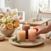 Artikel 12er Set Stumpenkerzen in Braun, 70x80mm, durchgefärbt - Perfekt für Deko, Wellness und Feste