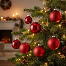 Artikel Christbaumkugel, Baumschmuck, Weihnachtskugel Rot H8,5cm Ø7,5cm Echtglas 12St