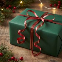 Artikel Kräuselband Geschenkband Rot mit Goldstreifen 5mm 250m