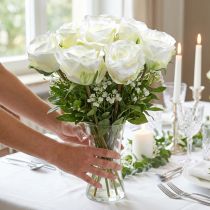 Artikel Deko-Rose Seidenblumen im Bund Creme 36cm 8 St