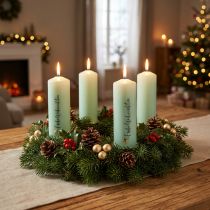 Artikel Weihnachtskerzen „Frohe Weihnachten“ Hellgrün 250/22mm 4St