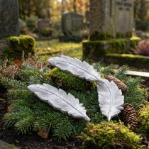 Artikel Grabschmuck Feder Grau Weiß Grabdeko Polyresin 15,5cm 4 St