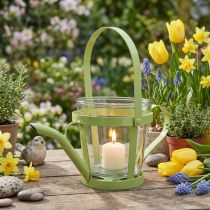 Artikel Windlicht Glas Deko Gießkanne Metall Grün Ø14cm H13cm