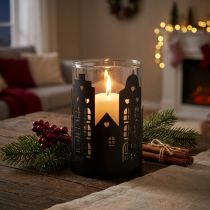 Artikel Kerzenhalter Stadtsilhouette, Windlicht Weihnachten Ø8cm H12cm
