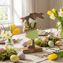 Artikel Hasenmutter mit Kind, Osterdeko, Frühling, Osterhasen aus Holz Natur, Grün, Gelb H22cm