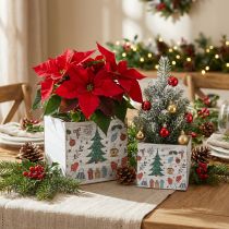 Artikel Pflanzgefäß Holz Weihnachtsdeko Weiß, Bunt 20×20/15×15cm 2er-Set