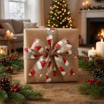 Artikel Weihnachtsband mit Santa-Mützen Band Braun 60mm 10m