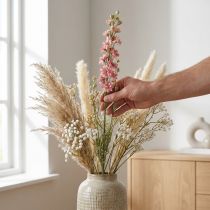 Artikel Trockenblume (künstlich) Rittersporn Delphinium Rosa, Deko Blumen Vase 64cm 25g