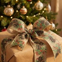 Artikel Dekoband Weihnachten Zapfen Breites Geschenkband Natur 60mm 10m