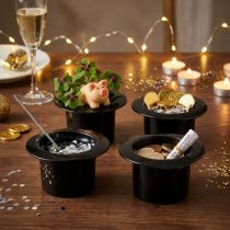 Artikel Deko Zylinder Schwarz, Silvester, Hut als Übertopf H5,5cm 12 St