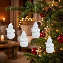 Artikel Schneemann Weiß mit Glimmer als Hänger 4,5cm 12St