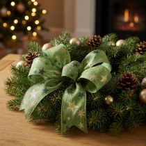 Artikel Schleifenband Weihnachten mit Sternen Geschenkband Grün mit Drahtkante 40mm 15m