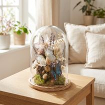 Artikel Glasglocke auf Holztablett Glassturz Klar Natur Ø17cm H24cm